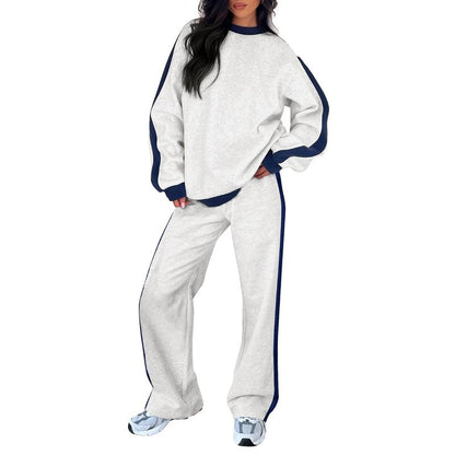 Women's 2-Piece Thermal Fleece Blend Gym Set - Crewneck Drop Shoulder Sweatshirt