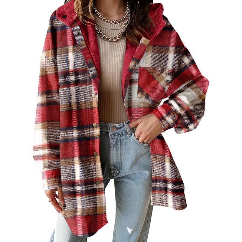 Women's Flannel Hooded Plaid 2026 Shacket Thick