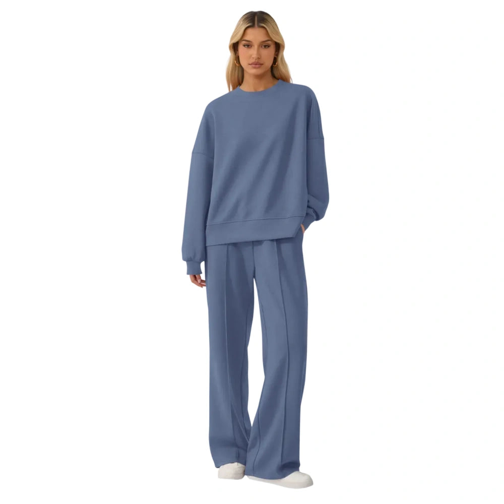 Women's Cozy Round Neck Top & Wide Leg Trousers Two Piece Outfits