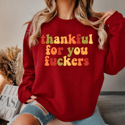 Thankful For You Fuckers Funny Thanksgiving T-Shirt Friendsgiving Grateful Fall Season Casual Daily Wear Top