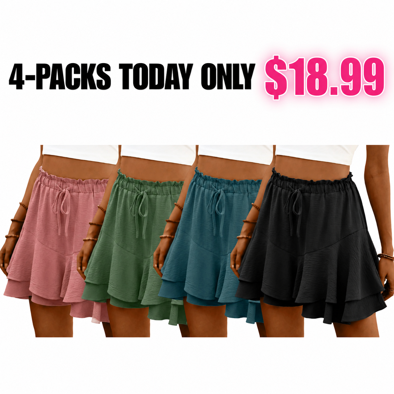 Flowy Shorts for Women Boho Ruffle Tiered Butterfly Skorts