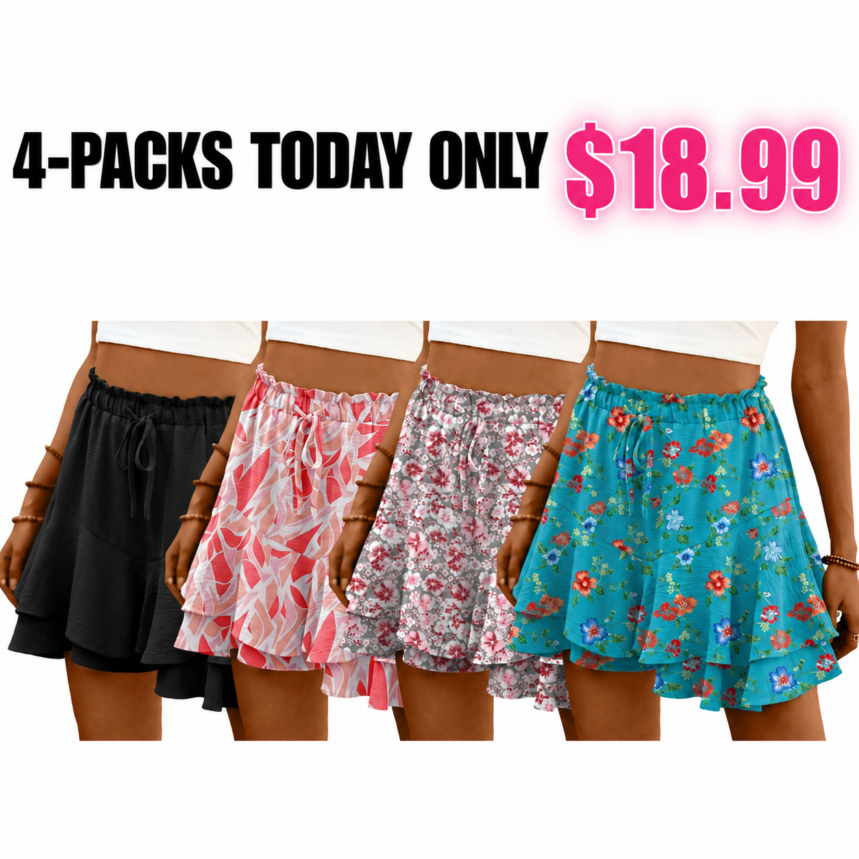 Flowy Shorts for Women Boho Ruffle Tiered Butterfly Skorts