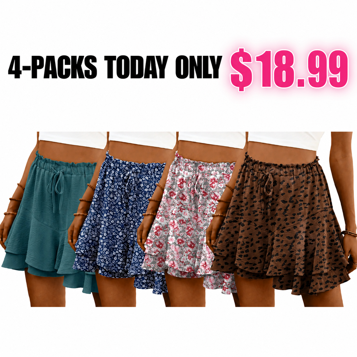 Flowy Shorts for Women Boho Ruffle Tiered Butterfly Skorts