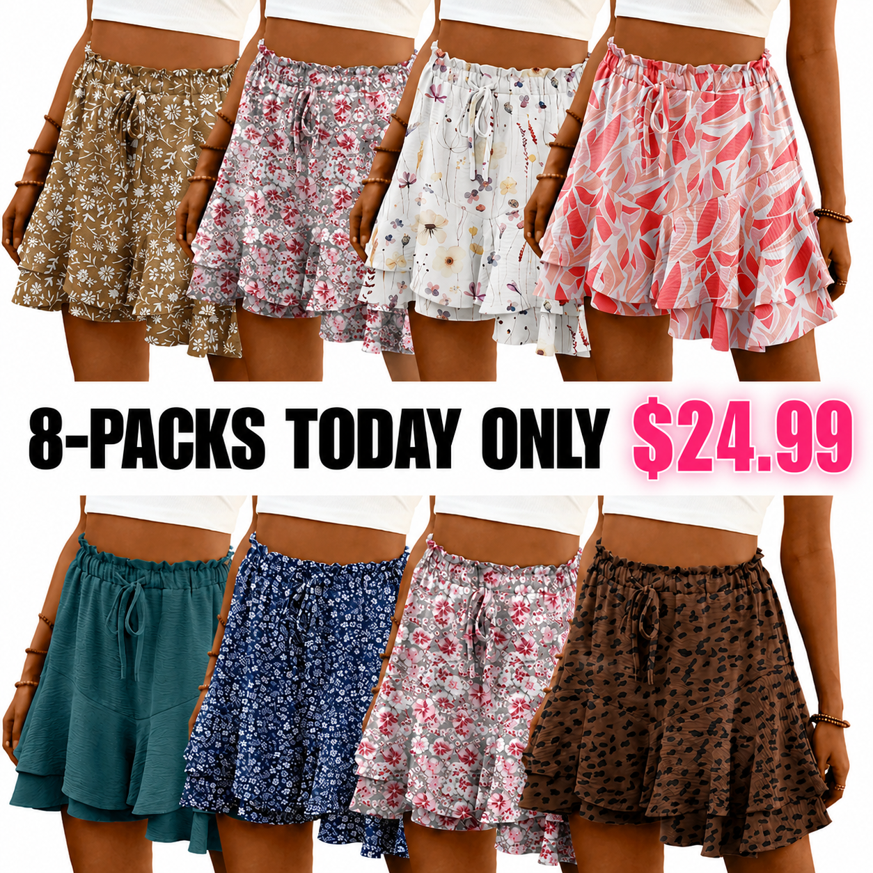 Flowy Shorts for Women Boho Ruffle Tiered Butterfly Skorts