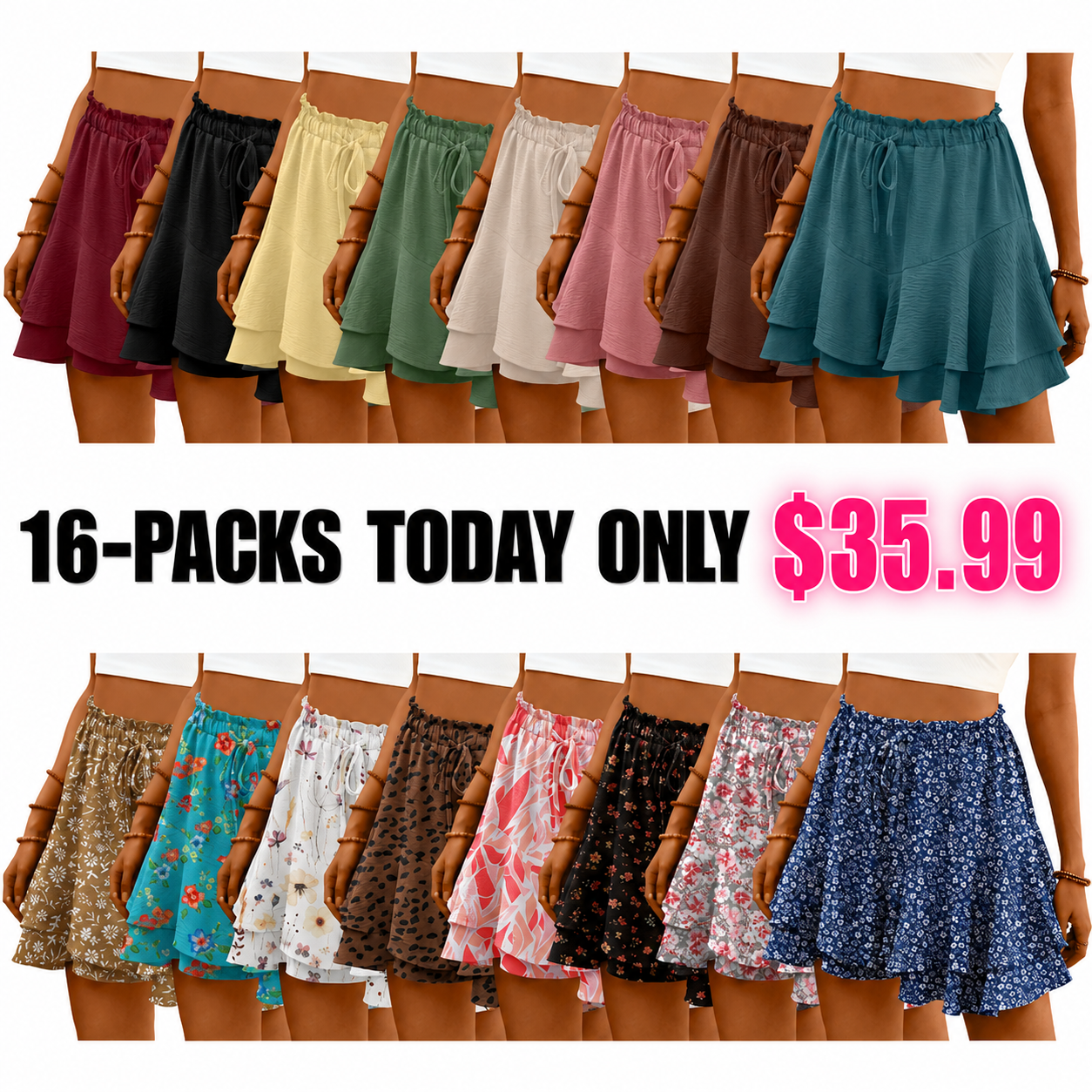 Flowy Shorts for Women Boho Ruffle Tiered Butterfly Skorts