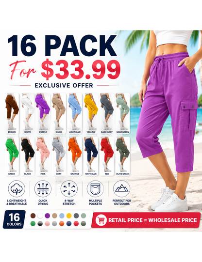 🔥Women's Cargo Capris Lightweight Hiking Pants Shorts Cropped Cotton