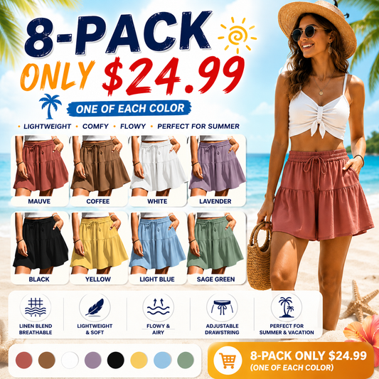 ✨Womens Linen Blend Wide Leg Flowy Culotte Shorts Drawstring Loose Fit Summer Casual Lightweight Comfy Vacation Wear☀️