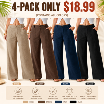 High Waist Wide Leg Beach Trousers With Pocket