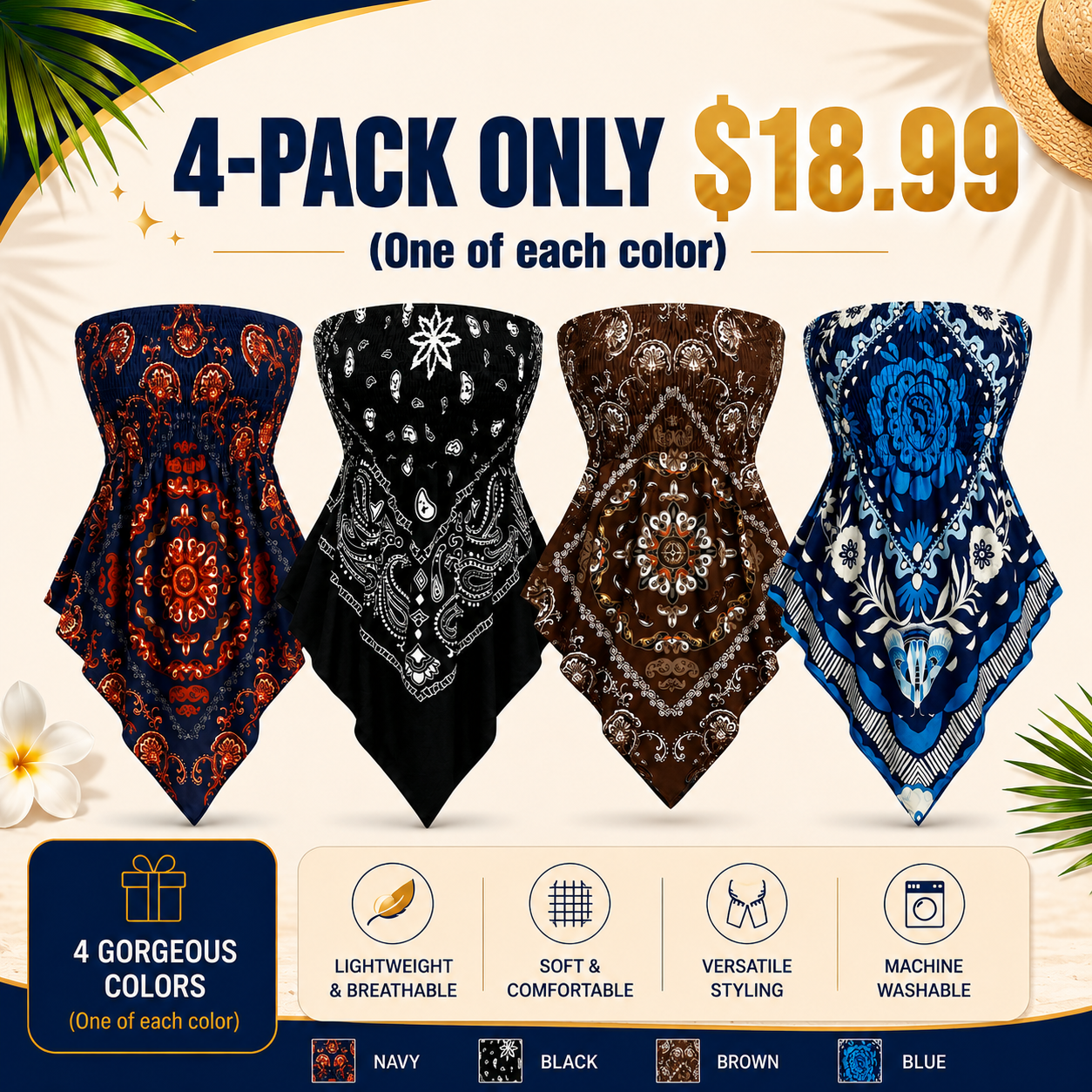 Plus Size Women's Strapless Towel Print Top