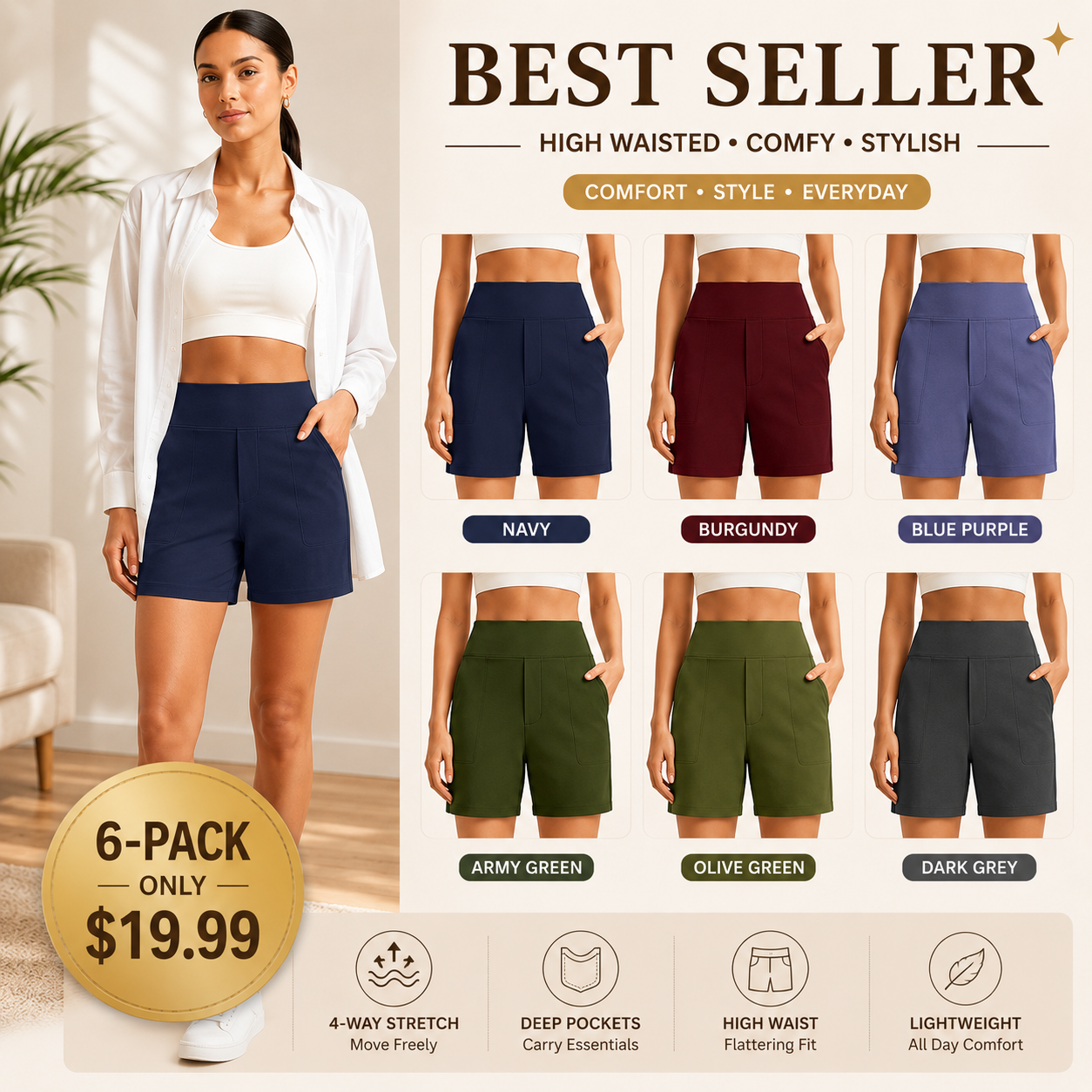 Women's Athletic Shorts✨ High Waisted Running Yoga Shorts Summer Casual Burmuda Shorts🌟 with Pockets Activewear💥