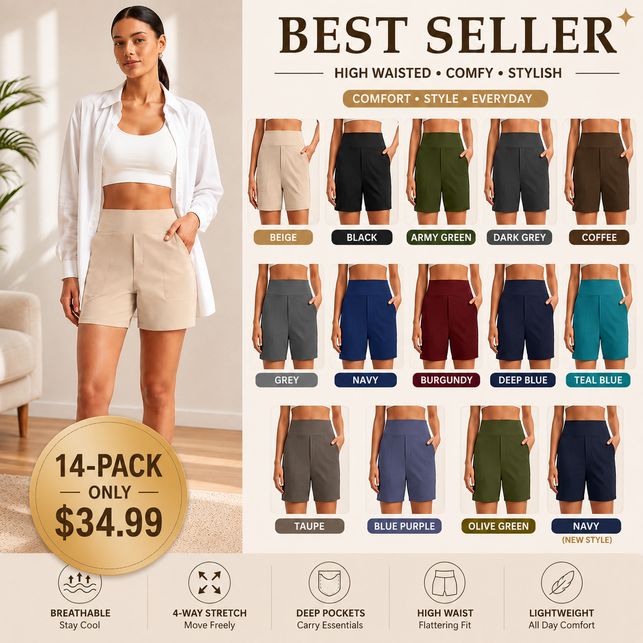 Women's Athletic Shorts✨ High Waisted Running Yoga Shorts Summer Casual Burmuda Shorts🌟 with Pockets Activewear💥