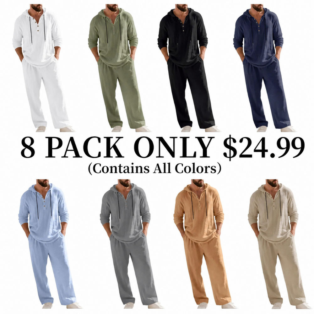 ⚡24-HOUR FLASH SALE 🔥Linen Men's Hooded Casual Loose Top & Pants 2-Piece Set