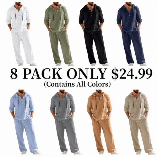 ⚡24-HOUR FLASH SALE 🔥Linen Men's Hooded Casual Loose Top & Pants 2-Piece Set