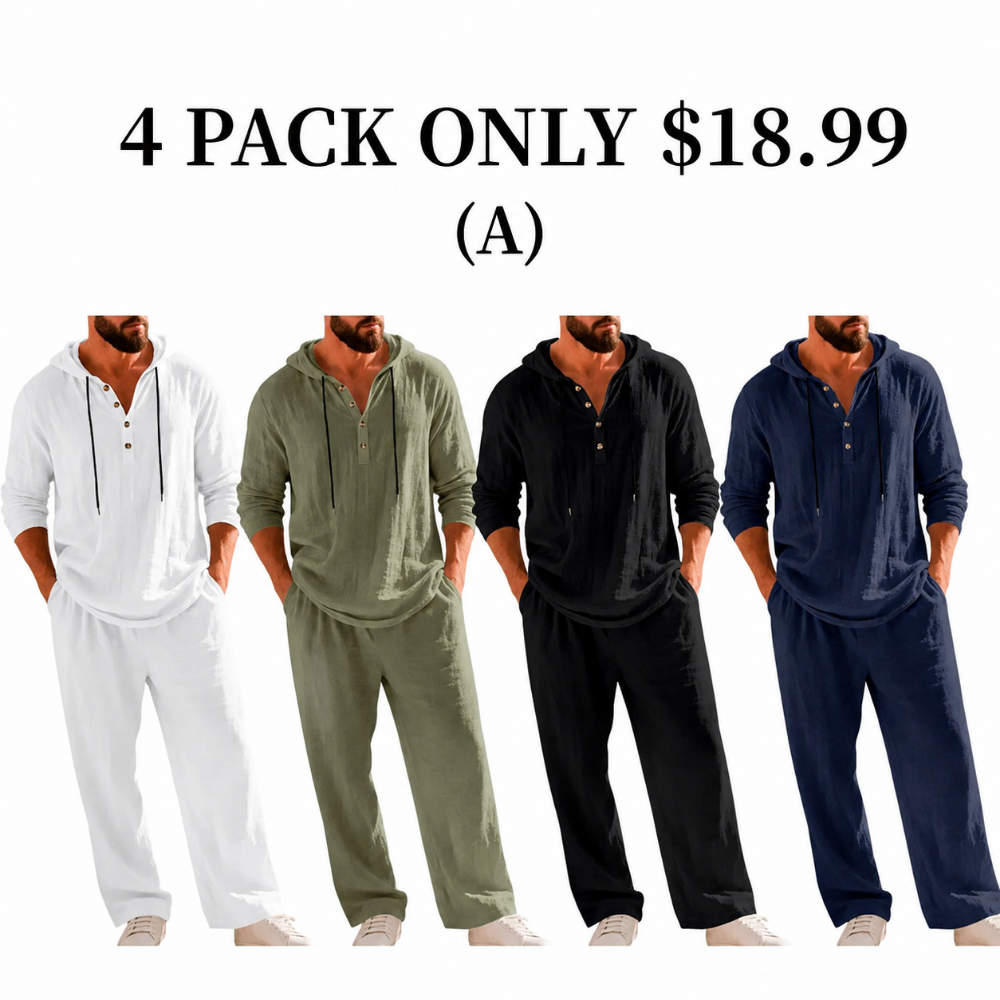 ⚡24-HOUR FLASH SALE 🔥Linen Men's Hooded Casual Loose Top & Pants 2-Piece Set