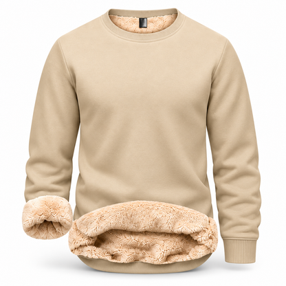 Men's Fitted Crewneck Fleece Lined Sweatshirt, Wind Resistant Polyester Athletic Pullover, Casual Fashion Active Tops