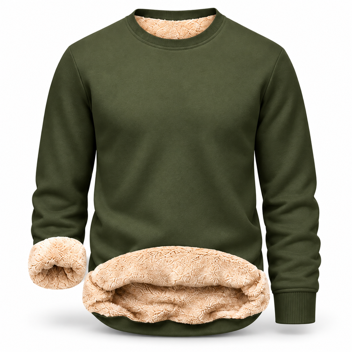Men's Fitted Crewneck Fleece Lined Sweatshirt, Wind Resistant Polyester Athletic Pullover, Casual Fashion Active Tops