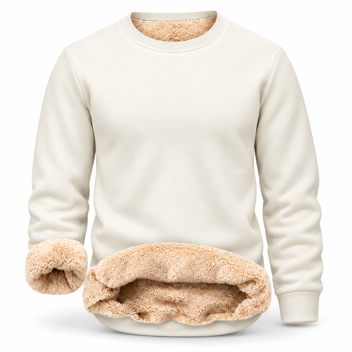 Men's Fitted Crewneck Fleece Lined Sweatshirt, Wind Resistant Polyester Athletic Pullover, Casual Fashion Active Tops