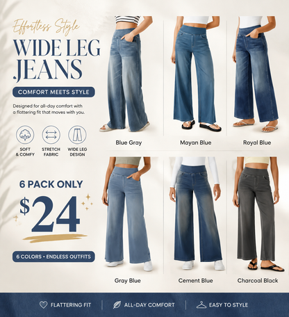 💝Last Day Promotion⚡High Waisted Multiple Pockets Baggy Wide Leg Washed Stretchy Knit Casual Jeans