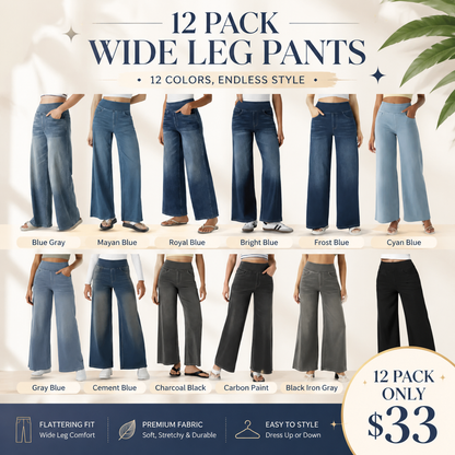 💝Last Day Promotion⚡High Waisted Multiple Pockets Baggy Wide Leg Washed Stretchy Knit Casual Jeans