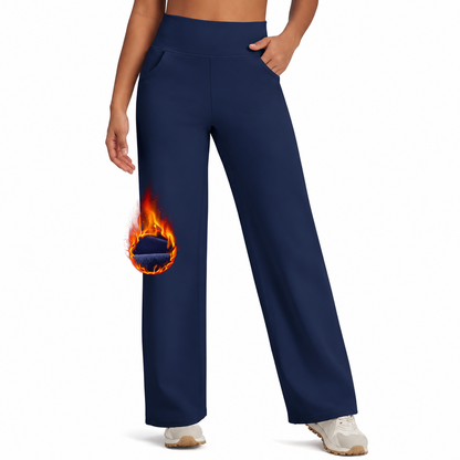 Fleece Lined Pants Women Wide Leg Yoga Pants with Pockets Casual High Waisted Sweatpants