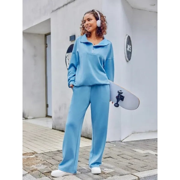 Women’s 2-Piece Sporty Lounge Set – Long Sleeve Half-Zip Top & Comfy Pants