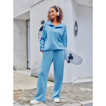 Women’s 2-Piece Sporty Lounge Set – Long Sleeve Half-Zip Top & Comfy Pants
