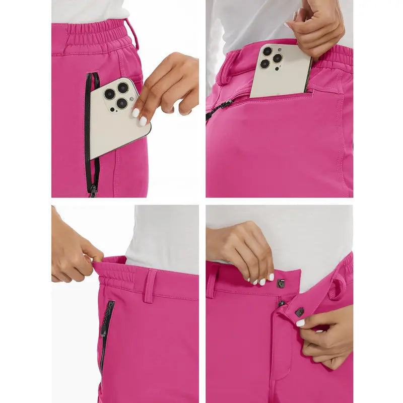 Women's Waterproof Insulated Snow Pants - Women's Clothes Fitted Cut Polyester Blend Cargo Jogger Pants with Zip,
