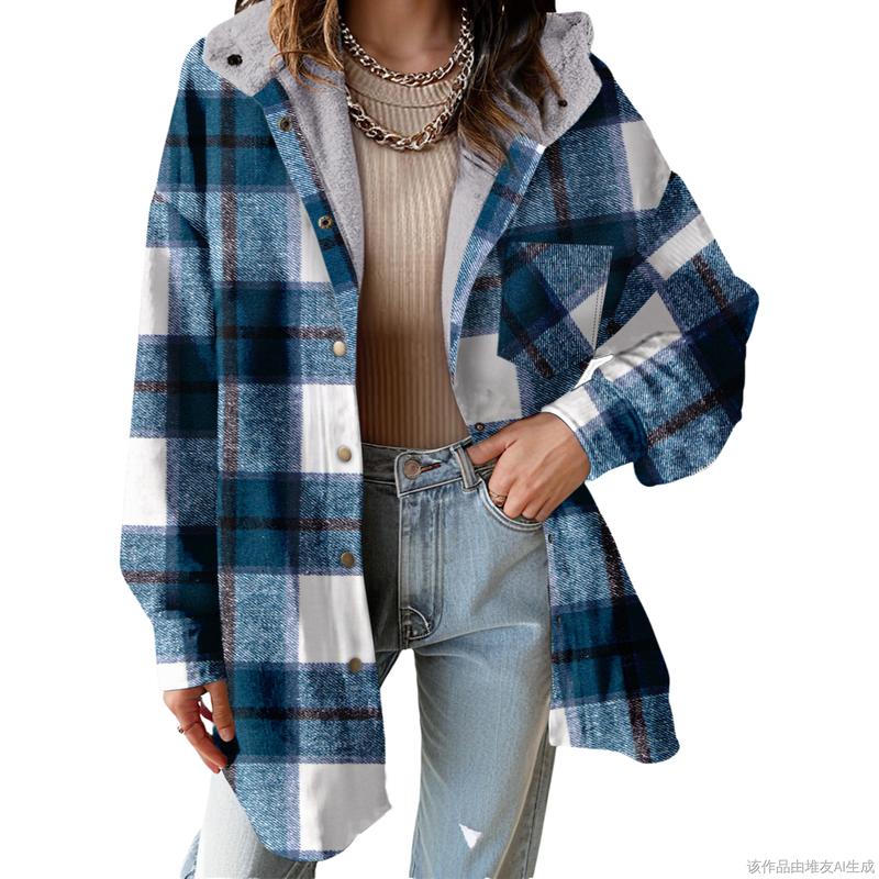 Women's Flannel Hooded Plaid 2026 Shacket Thick