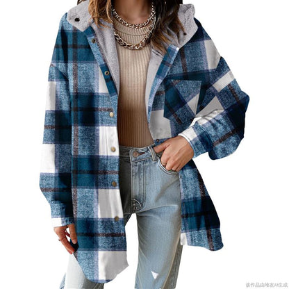 Women's Flannel Hooded Plaid 2026 Shacket Thick