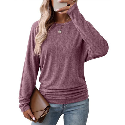 Womens Long Sleeve Shirts Ruched Hem Fall Tops Lightweight Sweaters
