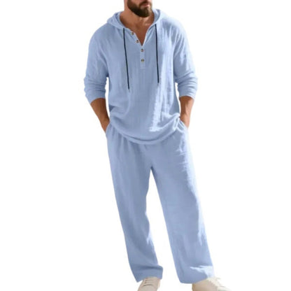 ⚡24-HOUR FLASH SALE 🔥Linen Men's Hooded Casual Loose Top & Pants 2-Piece Set