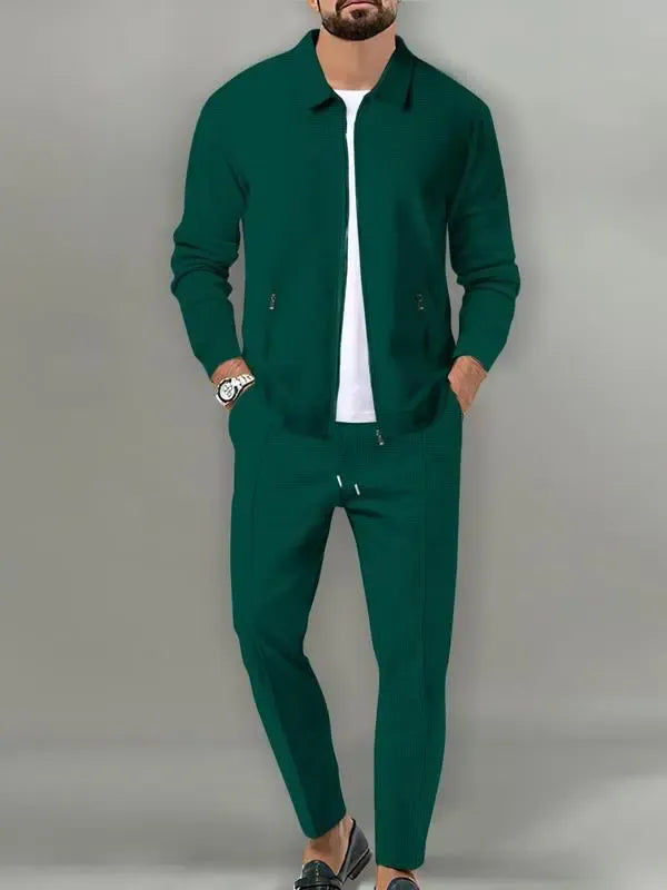 Men's 2-Piece Plain Zip-Up Jacket & Drawstring