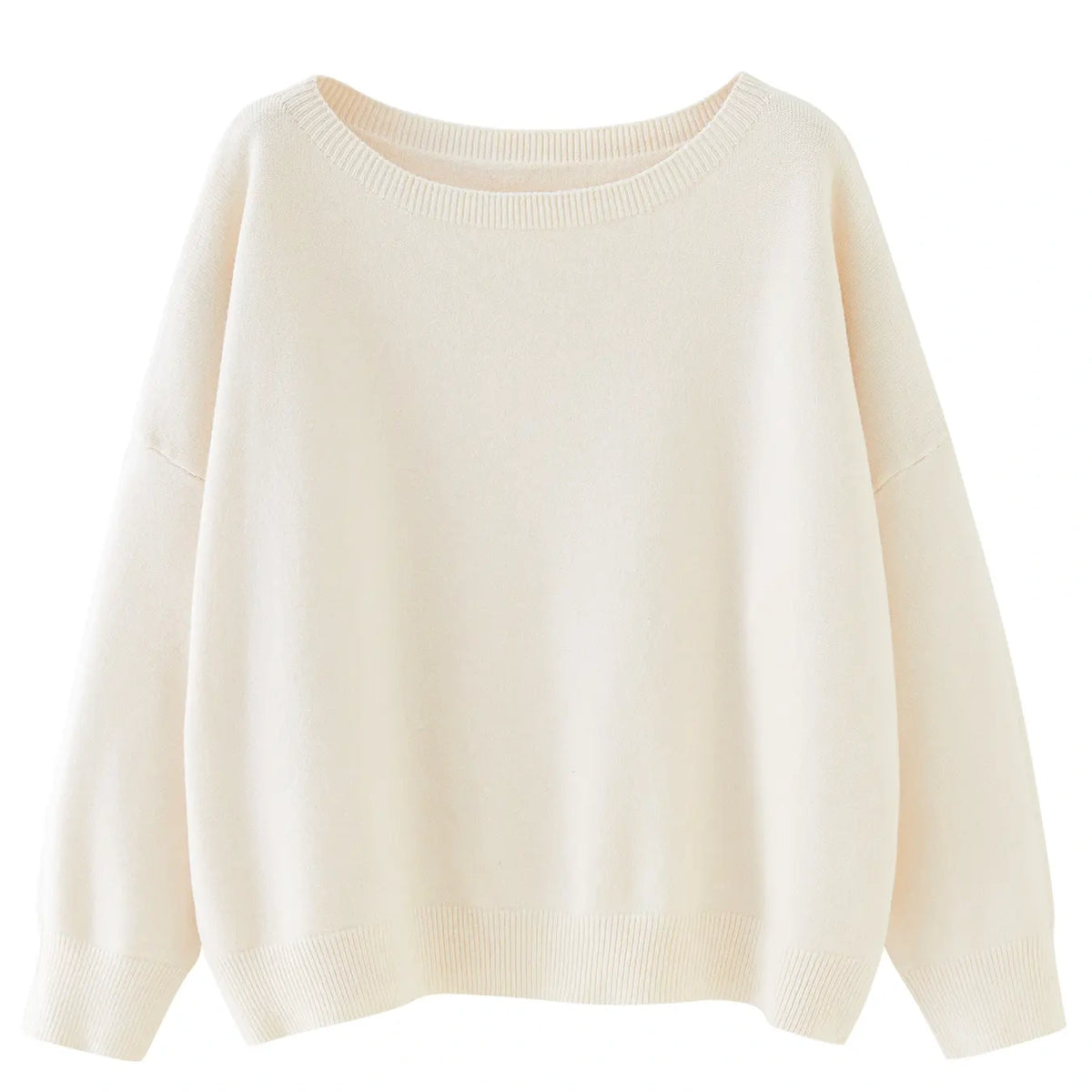 Women's Plain Scoop Neck Sweater, Casual Drop Shoulder Long Sleeve Jumper