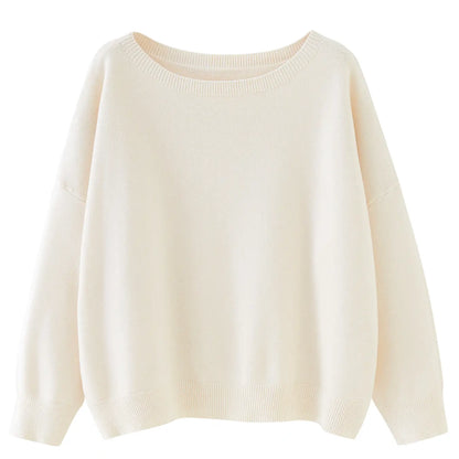 Women's Plain Scoop Neck Sweater, Casual Drop Shoulder Long Sleeve Jumper