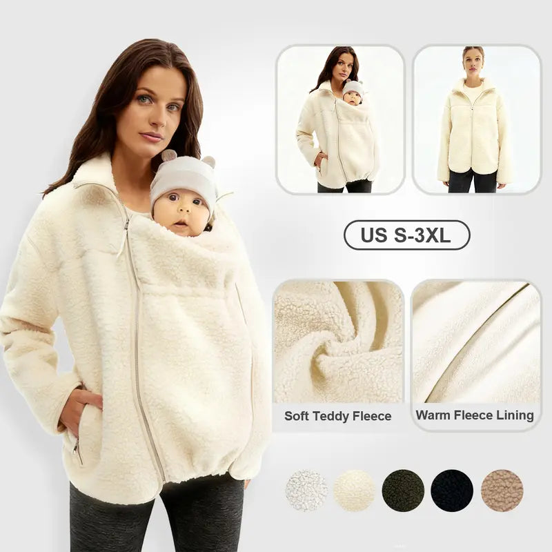 Women's 2-in-1 Hip-Length Casual Sports Outerwear Coat, Soft Teddy Fleece Long-Sleeve Zippered Top with Pocket