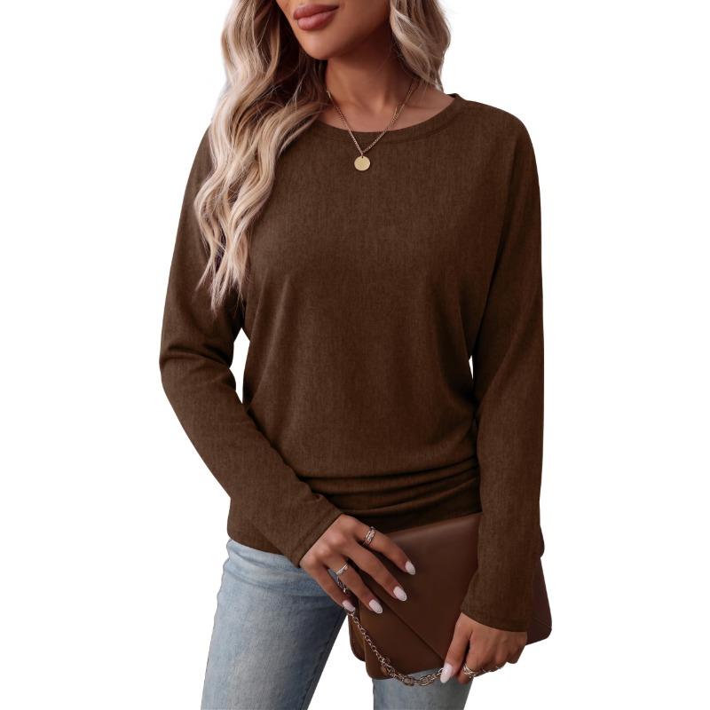 Womens Long Sleeve Shirts Ruched Hem Fall Tops Lightweight Sweaters