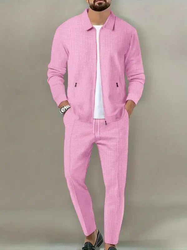 Men's 2-Piece Plain Zip-Up Jacket & Drawstring
