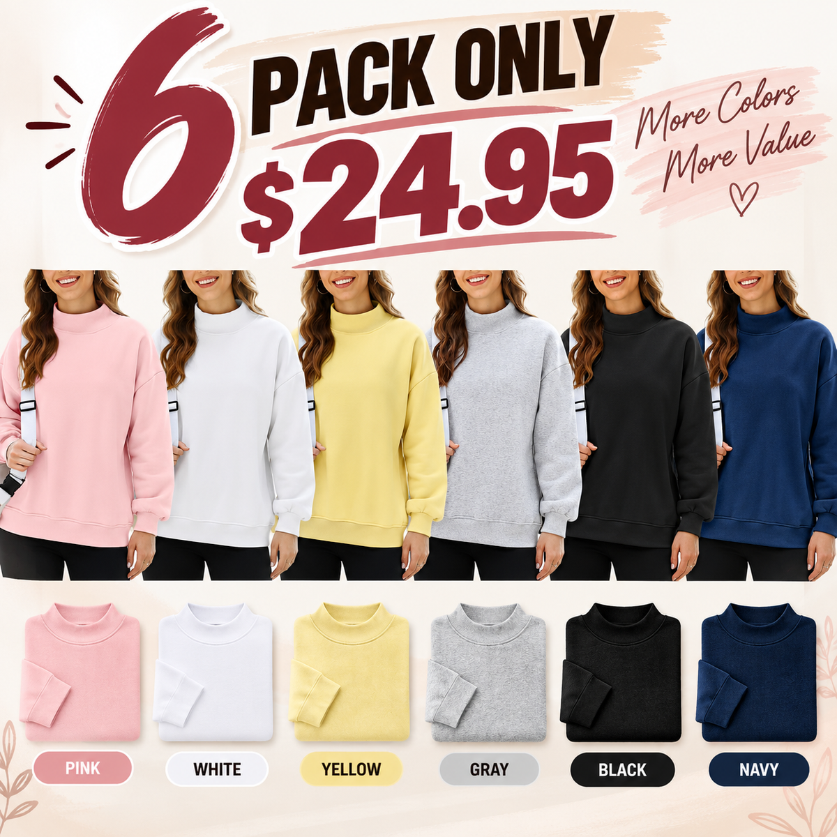 Women's Mock Neck Sweatshirt Oversized Fall Outfits Fleece Lined Turtleneck Pullover