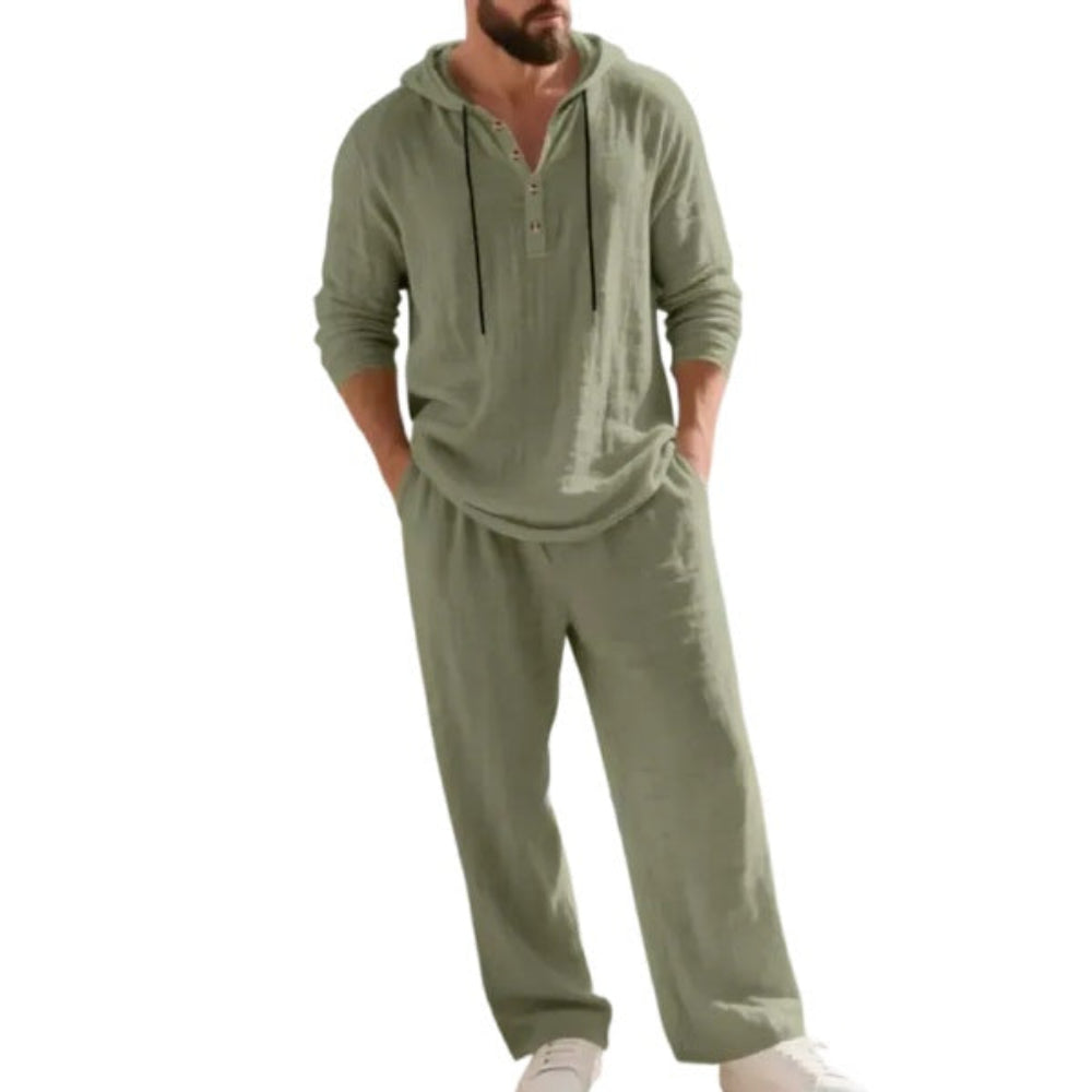 ⚡24-HOUR FLASH SALE 🔥Linen Men's Hooded Casual Loose Top & Pants 2-Piece Set