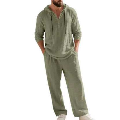 ⚡24-HOUR FLASH SALE 🔥Linen Men's Hooded Casual Loose Top & Pants 2-Piece Set