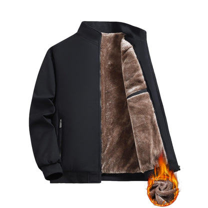 Men's Solid Color Plain Zip Up Thick Thermal Lined Fleece Jacket, Coats, Regular Fit Casual Long Sleeve Zip