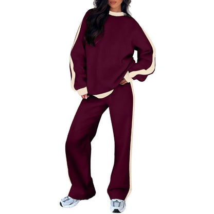 Women's 2-Piece Thermal Fleece Blend Gym Set - Crewneck Drop Shoulder Sweatshirt
