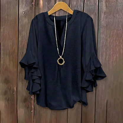 Plus Size Ruffle Sleeve V-Neck Blouse – Flowy, Flattering & Comfortable Everyday Top