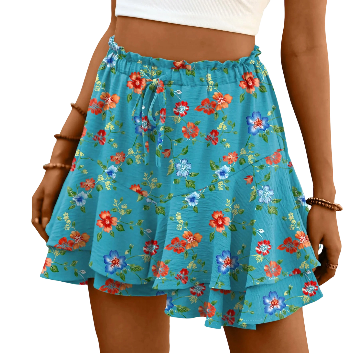 Flowy Shorts for Women Boho Ruffle Tiered Butterfly Skorts