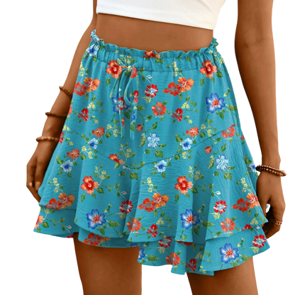 Flowy Shorts for Women Boho Ruffle Tiered Butterfly Skorts