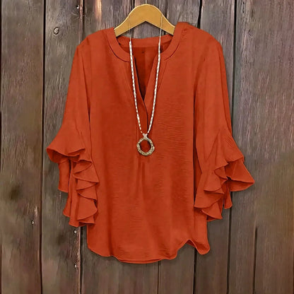 Plus Size Ruffle Sleeve V-Neck Blouse – Flowy, Flattering & Comfortable Everyday Top