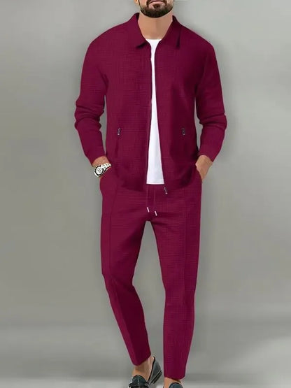 Men's 2-Piece Plain Zip-Up Jacket & Drawstring