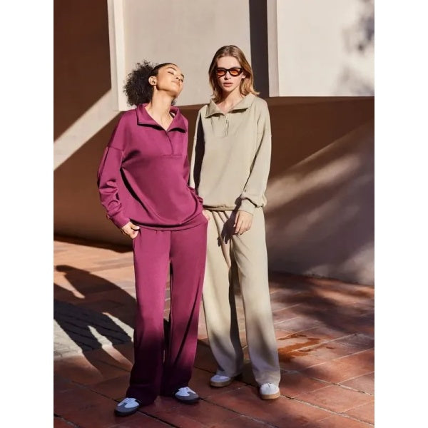 Women’s 2-Piece Sporty Lounge Set – Long Sleeve Half-Zip Top & Comfy Pants