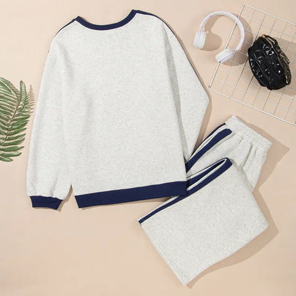 Women's 2-Piece Thermal Fleece Blend Gym Set - Crewneck Drop Shoulder Sweatshirt