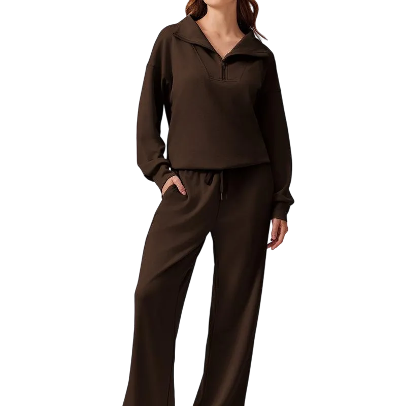 Women’s 2-Piece Sporty Lounge Set – Long Sleeve Half-Zip Top & Comfy Pants